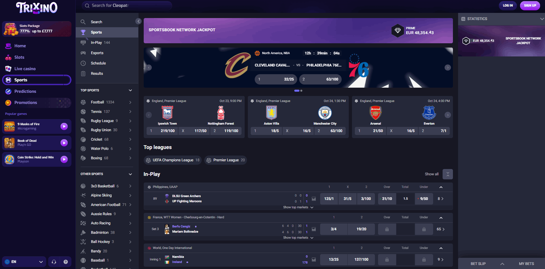 Trixino Casino Betting Section