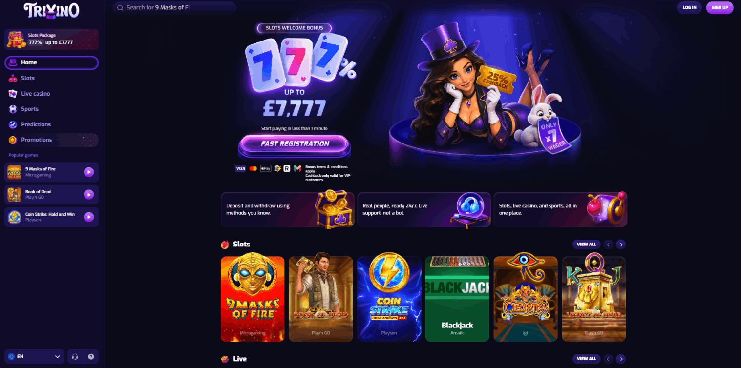Trixino Casino Main Page